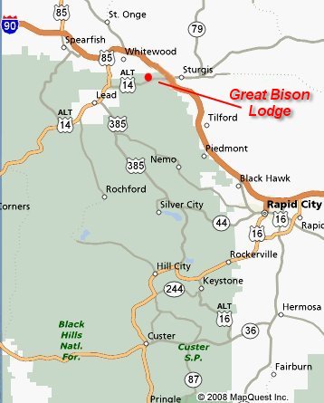 Mapquest Map to Black Hills Great Bison Lodge
